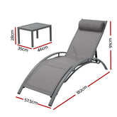 Gardeon 3PC Sun Lounge Outdoor Lounger Steel Table Chairs Patio Furniture Grey Chez Guru